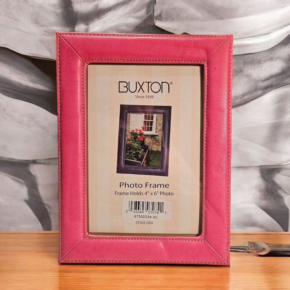 Pink Leather Buxton Photo Frame Designed to Hold a 4" x 6" Photo